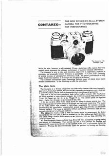 Zeiss Ikon Contarex manual. Camera Instructions.